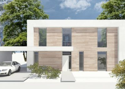 Entwurfsansicht Architektenhaus mit Holzfassade in Berline Neuenhagen